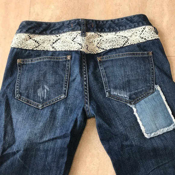 Free People Patchwork Skinny Jeans Size 25 Daisy Haynes Crochet Lace Festival - Picture 12 of 14
